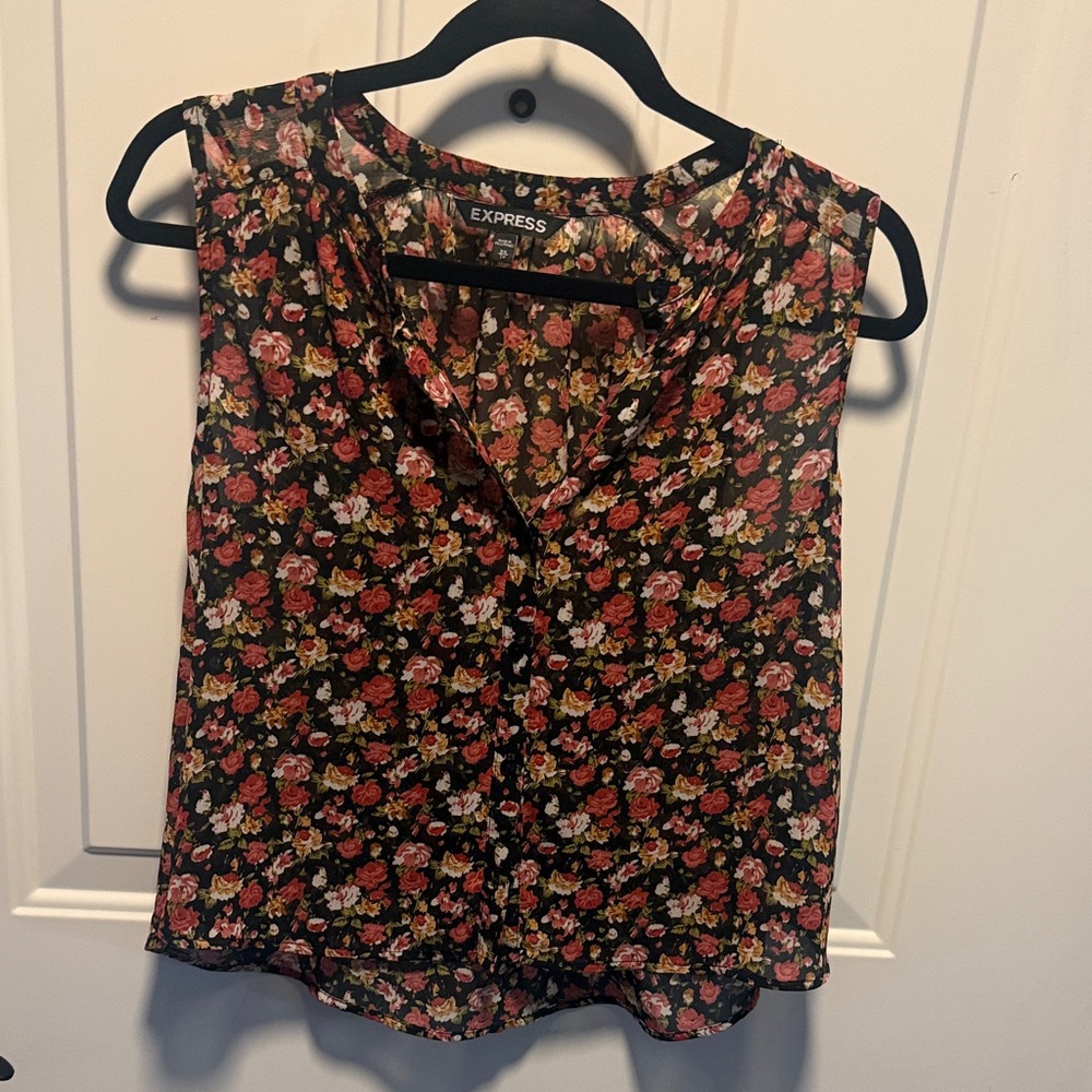 Express Black and Red Floral tank blouse